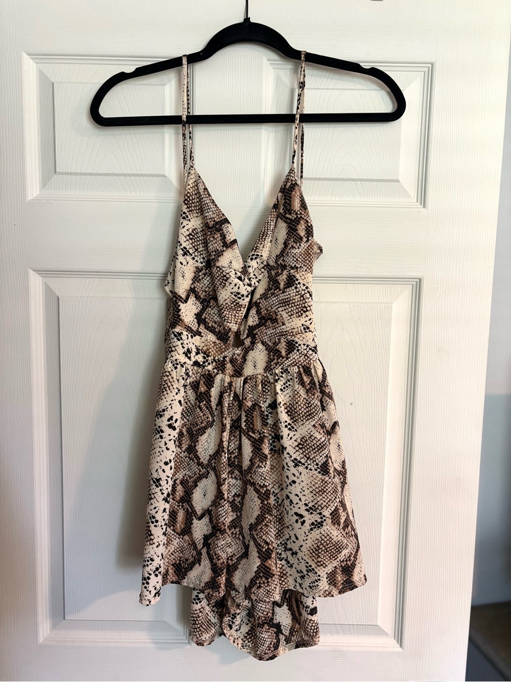Snake Print Spaghetti Strap Romper Dress - Neutral Brown & Cream - Picture 1 of 2